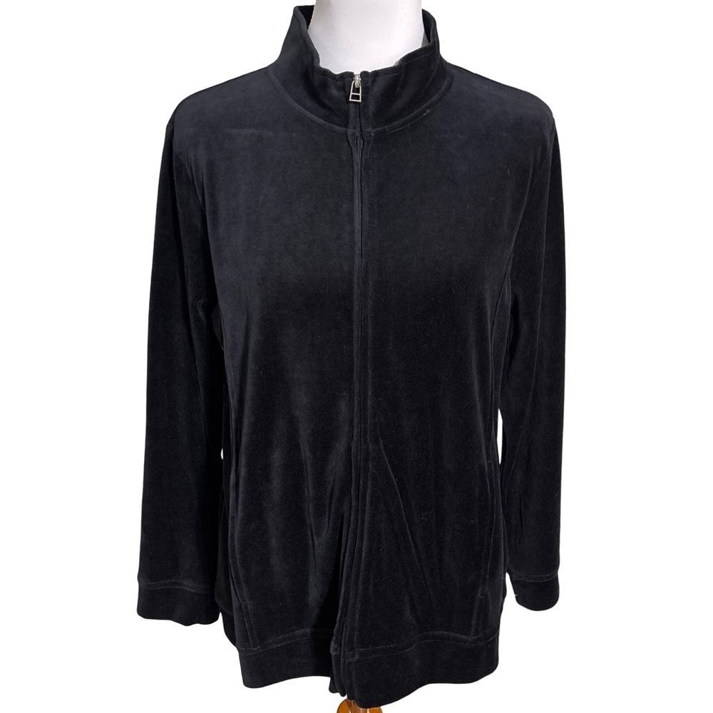 Kim Rogers Black Velour Zip Up Jacket Women's